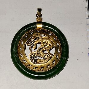 Vintage Jade Necklace Pendant Gold Dragon Mark 20